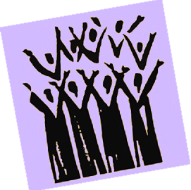 Abstract choir silhouettes with raised arms