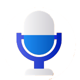 Blue and white microphone icon on black background